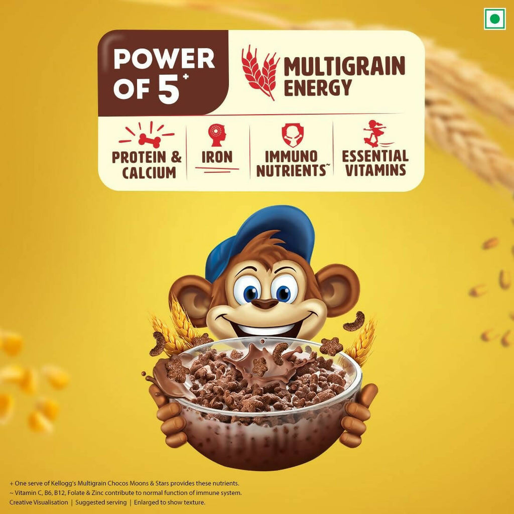 Kellogg's Multigrain Chocos Moons & Stars, High In Calcium & Protein,Essential Vitamins,Iron & Immuno Nutrients