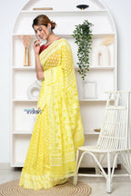 Very Much Indian Jamdhani Cotton Saree With Polka Dot Pallu - Lime Yellow - Distacart