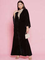 Women Republic Black Velvet Embellished Gown - Distacart