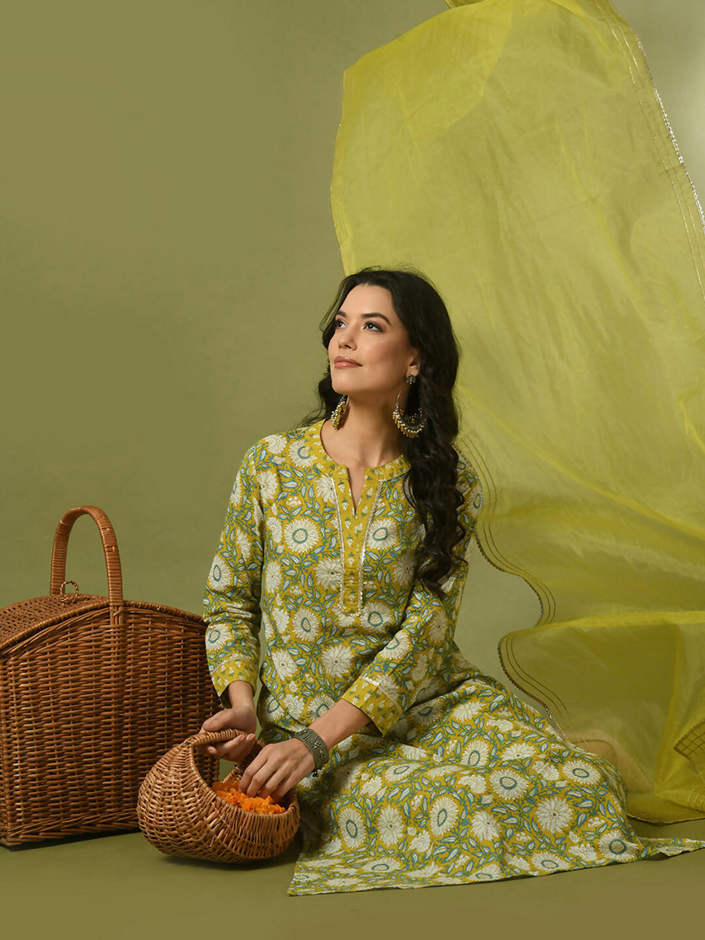 Myshka Women's Multi Printed Cotton Straight Party Kurta Set With Dupatta