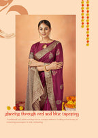 Maroon Tusser Silk Woven Design Saree With Unstitched Blouse Piece - Norita Royal Pradha