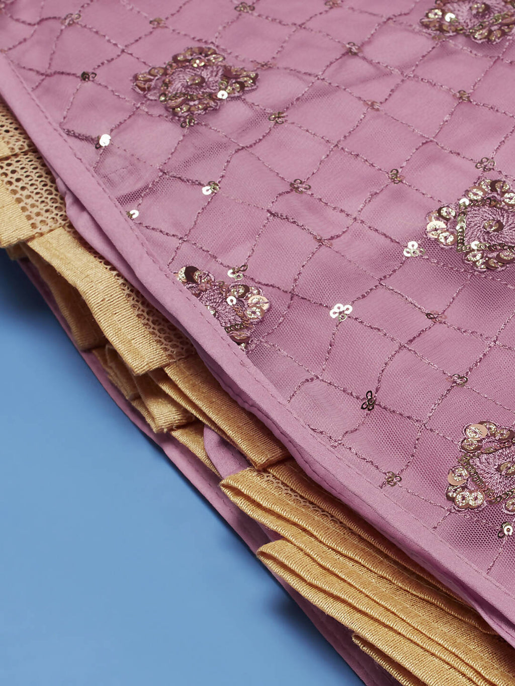 House of Panchhi Pink Net Sequinse Embroidered Lehenga & Blouse with Dupatta