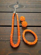 Inhanns Complete Look Crystal Statement 3-Piece Set (Adjustable Necklace + Earrings + Adjustable Bangle ) - Orange