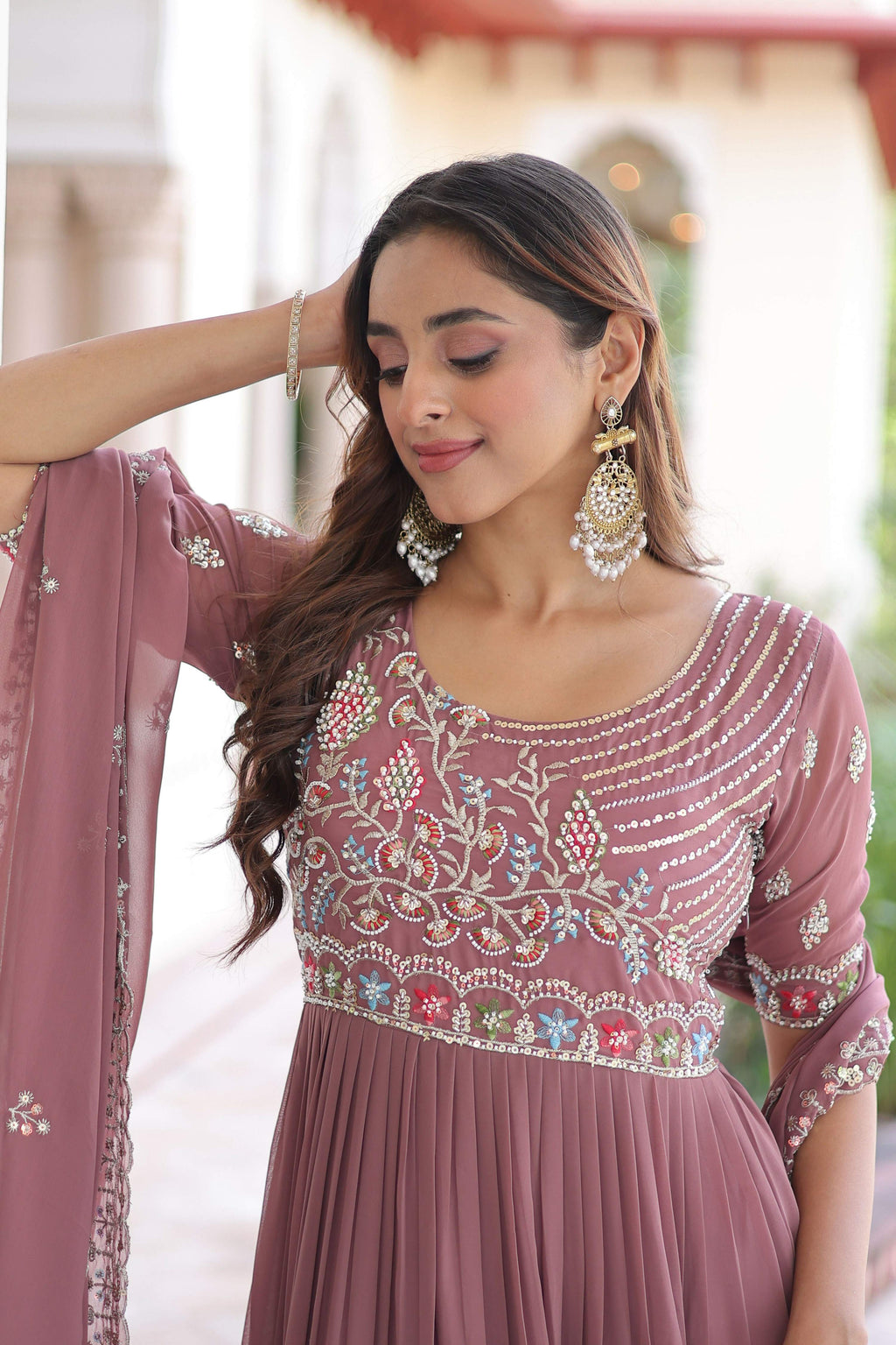 Joban Fashion Peach Readymade Kurta Set With Sequence embroidery Work - Distacart
