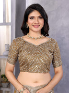 Vastranavya Beige Embroidery Work Shimmer Chiffon Saree with Unstitched Blouse - Distacart