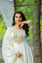 Joban Fashion White Chinnon Silk Sequence Embroidery Work Readymade Kurta Set - Distacart