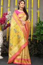 Jyoti Fashion Women's Cream Banarasi Silk Zari Woven Saree with Blouse