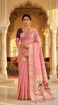 Vastranavya Pink Muga Cotton Meenakari & Munia Weaving Pallu Saree with Contrast Blouse - Distacart
