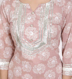 Miravan Women Brown Floral Printed Straight Ethnic Kurta with Palazzo