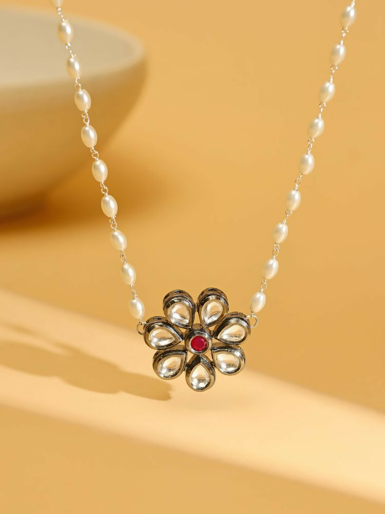Flower Kundan Necklace - Ruby Raang