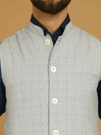 Even Apparels Nehru Jacket With Welt Pockets - Blue