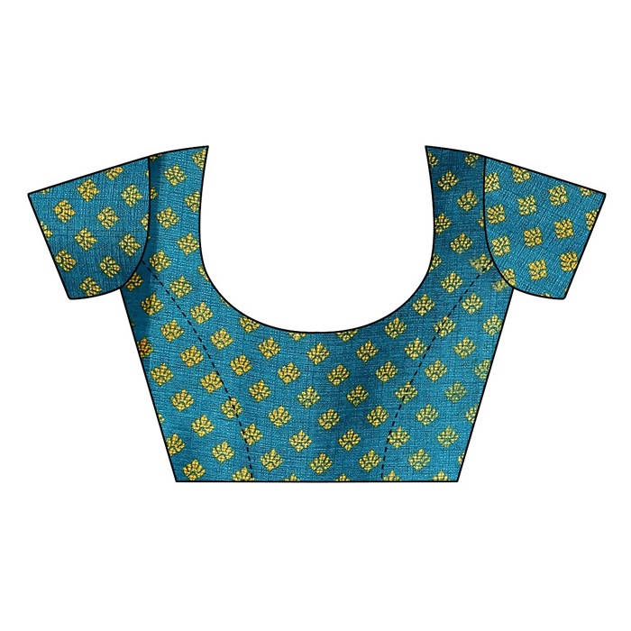 Vamika Blue Kalamkari Print With Jhalar Khadi Blouse