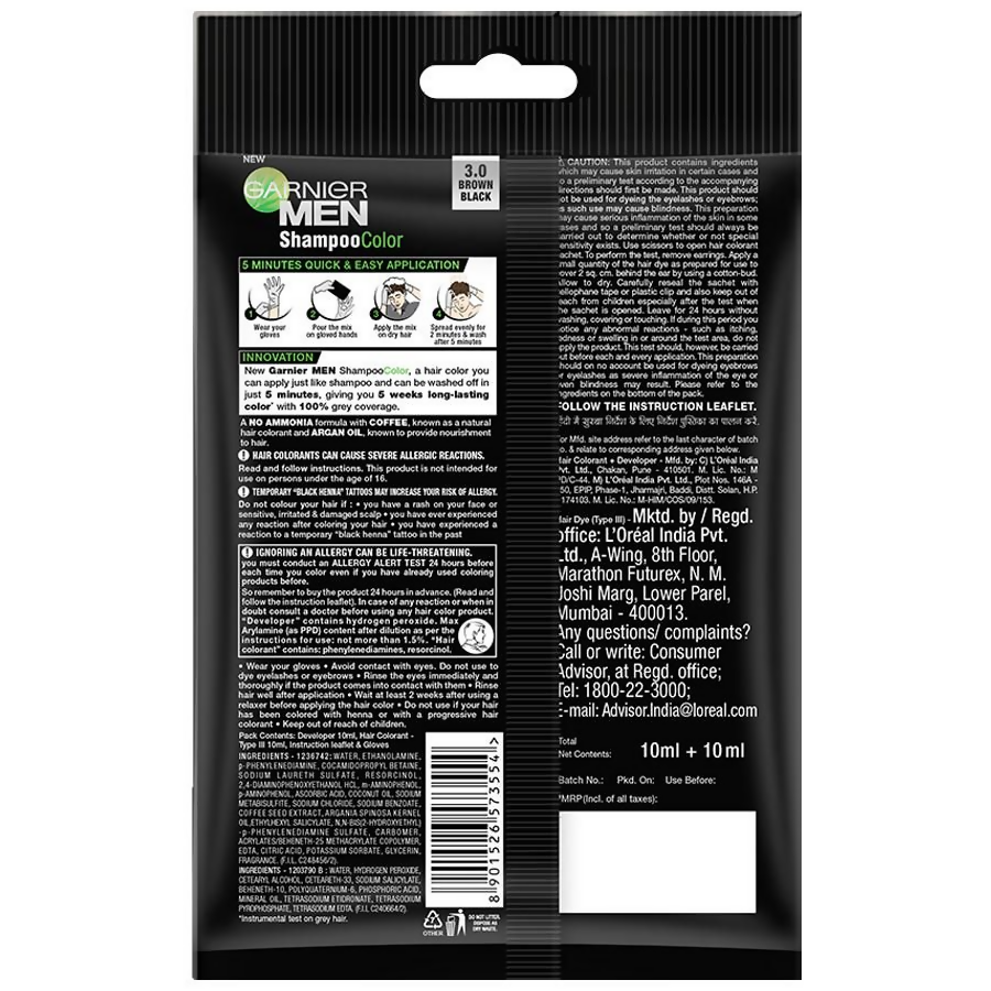 Garnier Men Shade 3 Shampoo Color-Brown Black - Distacart