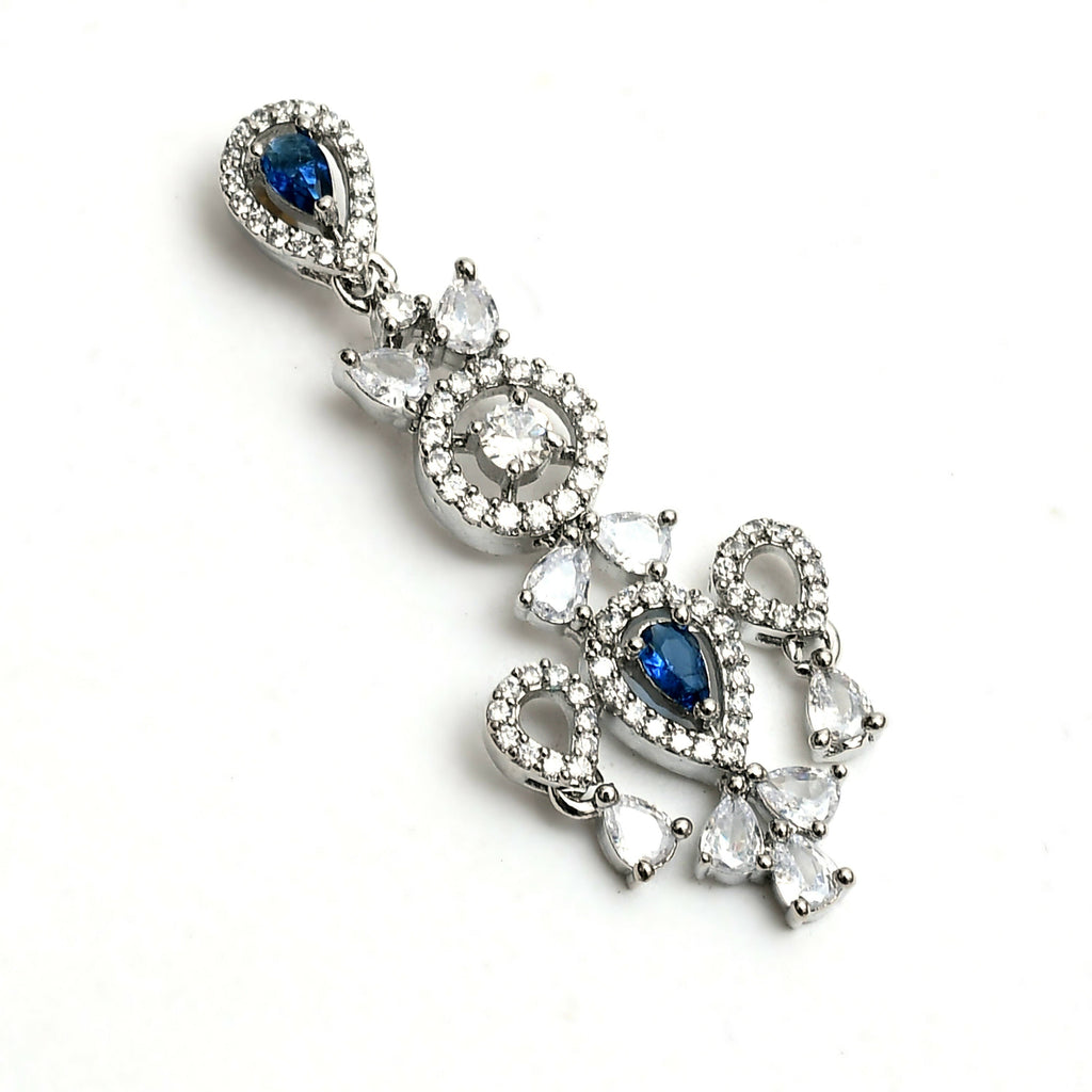 Mominos Fashion Johar Kamal Silver-Plated American Diamond Silver Blue Choker Set - Distacart