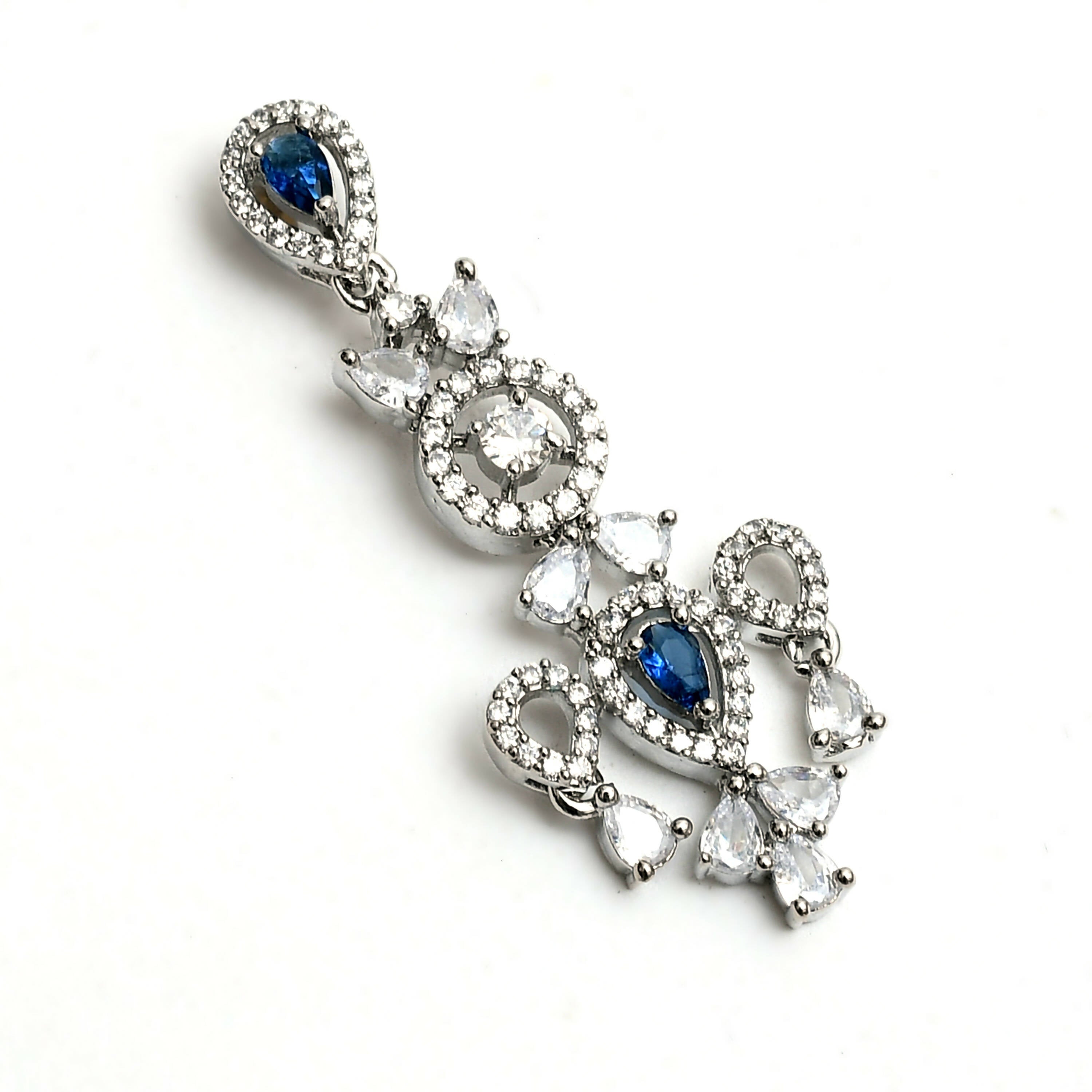 Mominos Fashion Johar Kamal Silver-Plated American Diamond Silver Blue Choker Set - Distacart