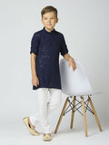 Joban Fashion Kids Island Full Sleeves Cotton Kurta and Pyjama Set with Sequin work - Navy Blue - Distacart