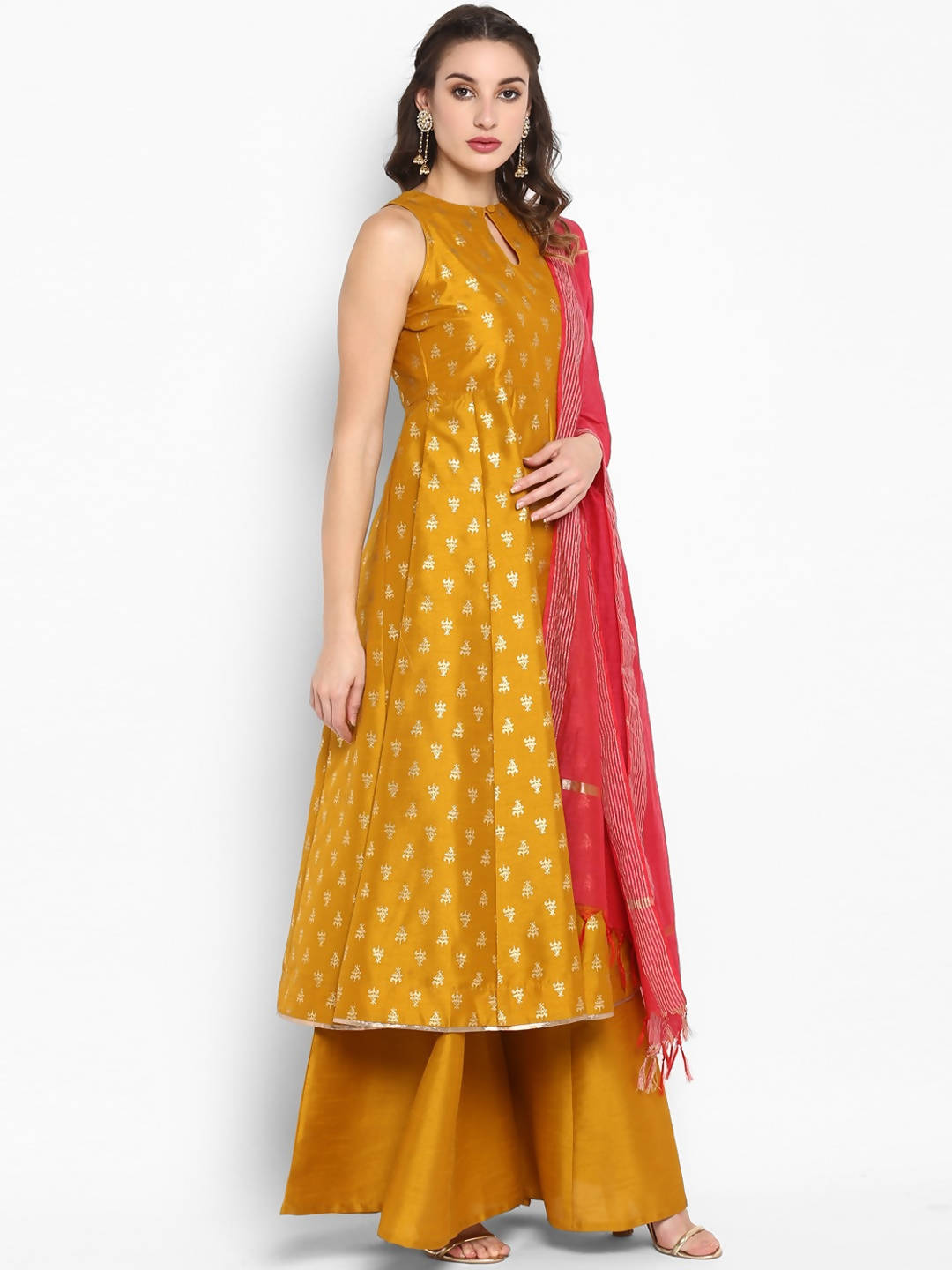 Janasya Mustard Yellow Printed Kurta with Palazzos & Dupatta - Distacart
