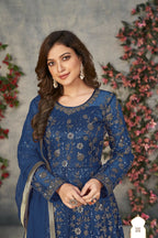 Anaita Blue Embroidered Net Stitched Anarkali suit - Distacart