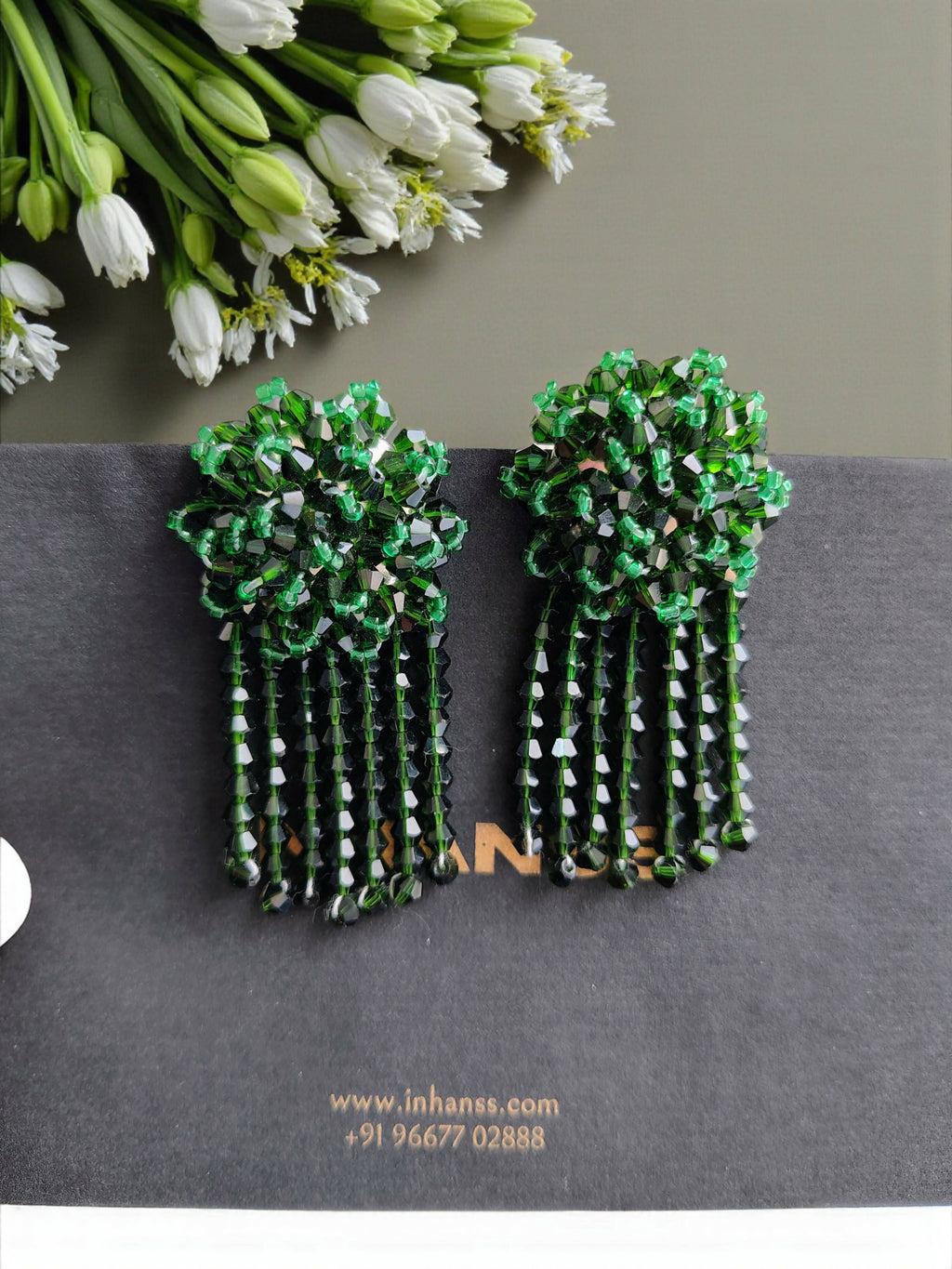 Inhanns Handmade Crystal Water Fall Earrings - Short - Dark Green Small - Distacart