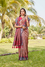 Vastranavya Boutique Collection Kanjivaram Soft Silk Saree With Unstitched Blouse - Coral