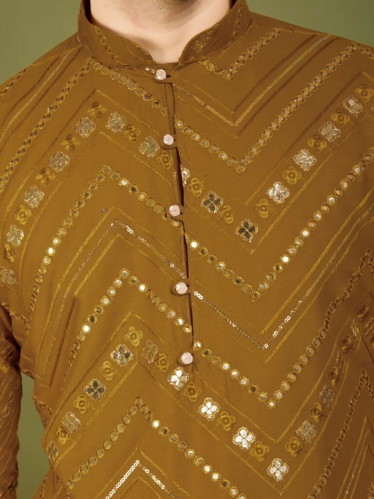 Vastranavya Yellow Exclusive Festival Wear Pure Viscose Rayon Embroidered Sequence Work Kurta