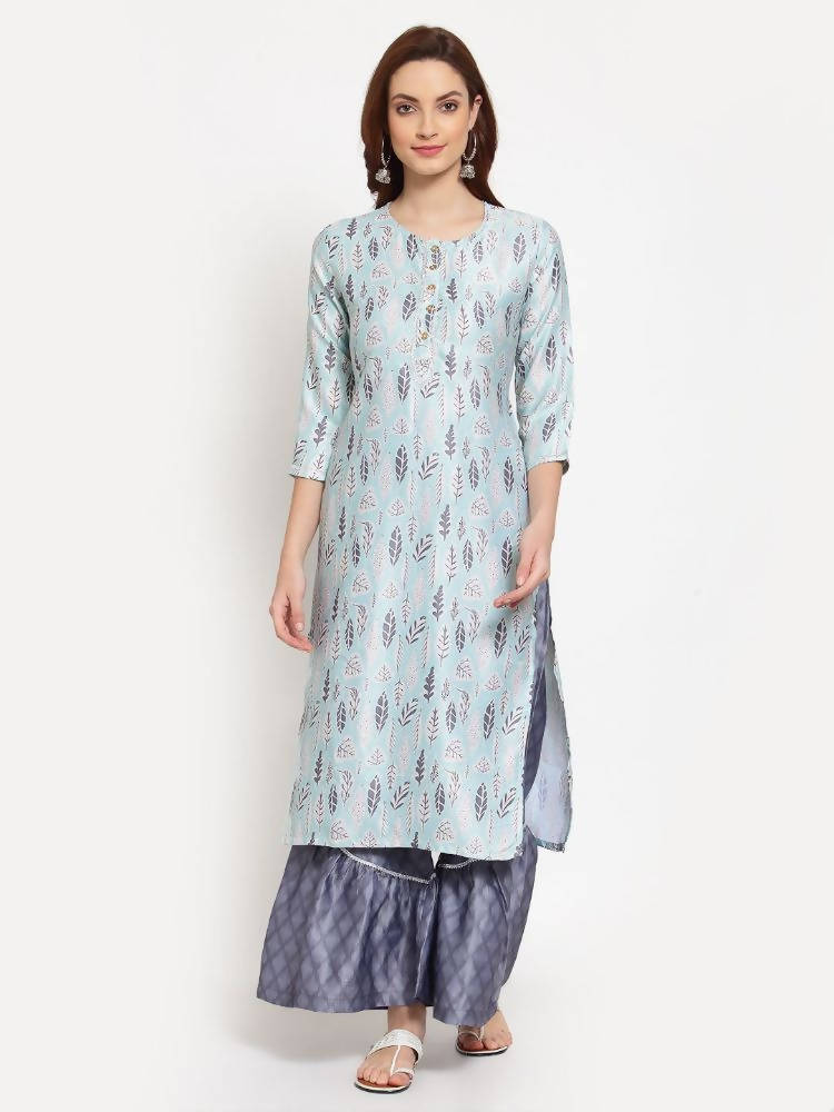 Myshka Women's Multi Printed Cotton Blend 3/4 Sleeve Round Neck Casual Kurta Palazzo Dupatta Set
