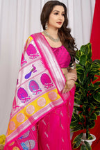 Jyoti Fashion Women's Pink Paithani Silk Zari Woven Saree with Blouse