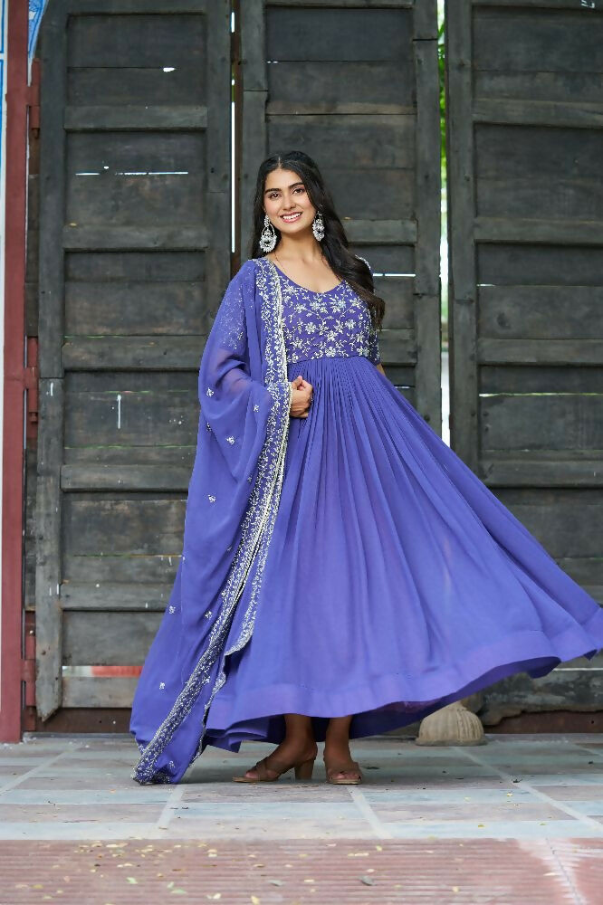 Joban Fashion Blue Readymade Kurta Set With Sequence embroidery Work - Distacart