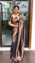 DEIANA'S Beautiful Designer Golden zari Soft Lichi Silk Saree - Navy Blue