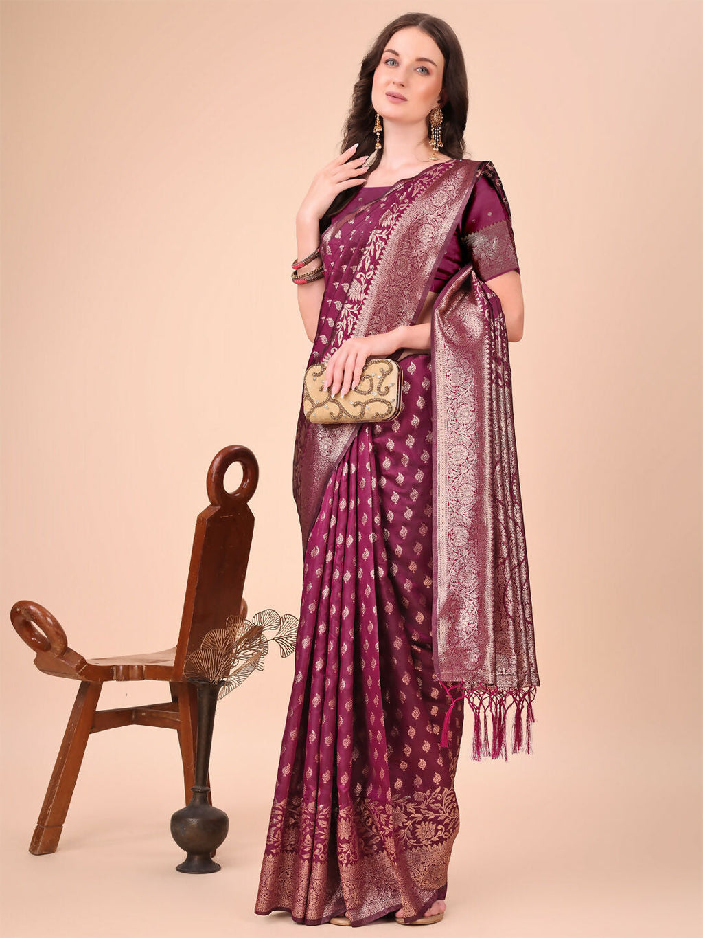 Shree Shyam Fashion Lichi Silk Purple Saree - Distacart