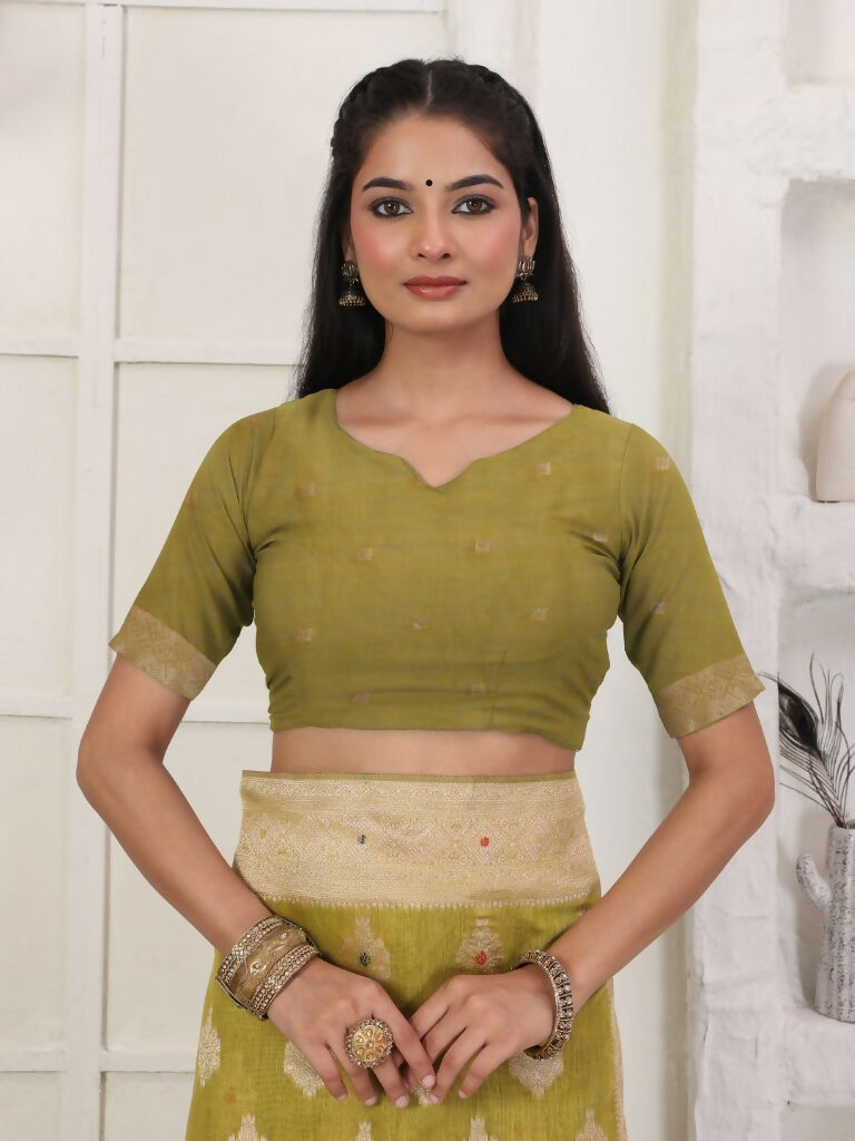 Shree Shyam Fashion Linen Cotton Mhendi Green Saree - Distacart