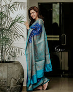 DEIANA'S Beautiful Designer Golden zari Soft Lichi Silk Saree - Blue