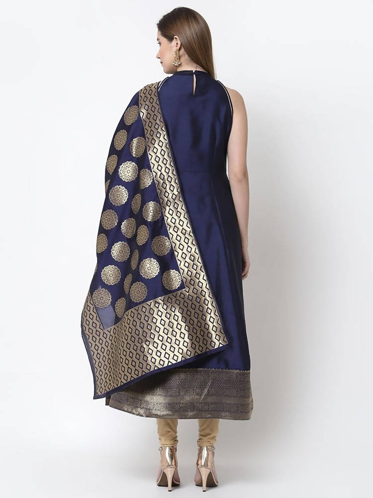 Myshka Blue Color Silk blend Solid Anarkali Gown With Dupatta