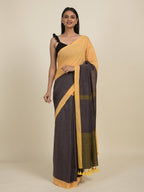 Suta Grey Yellow Colourblocked Pure Cotton Saree - Distacart