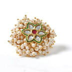 Mominos Fashion Joharkamal Gold-Polished with Pearls Adjustable Finger Ring