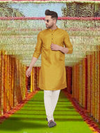 Even Apparels Men's Art Silk Beige Kurta