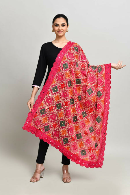Joban Fashion Multi Color Cotton Embroidery Work Phulkari Dupatta