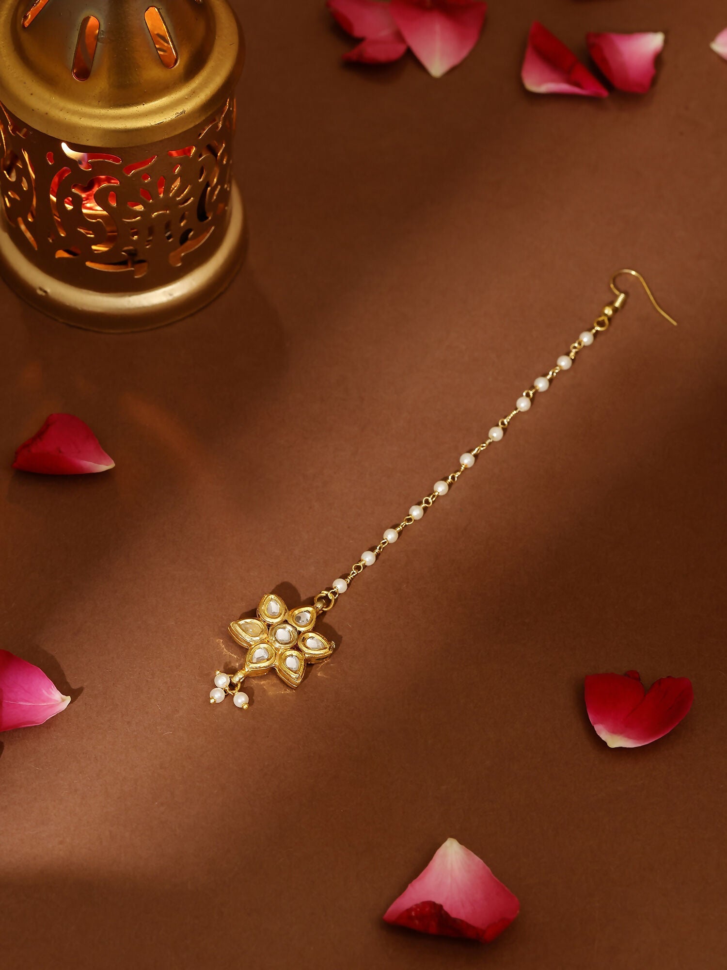 Ruby Raang Gold Flower Kundan Maang Tikka - Distacart