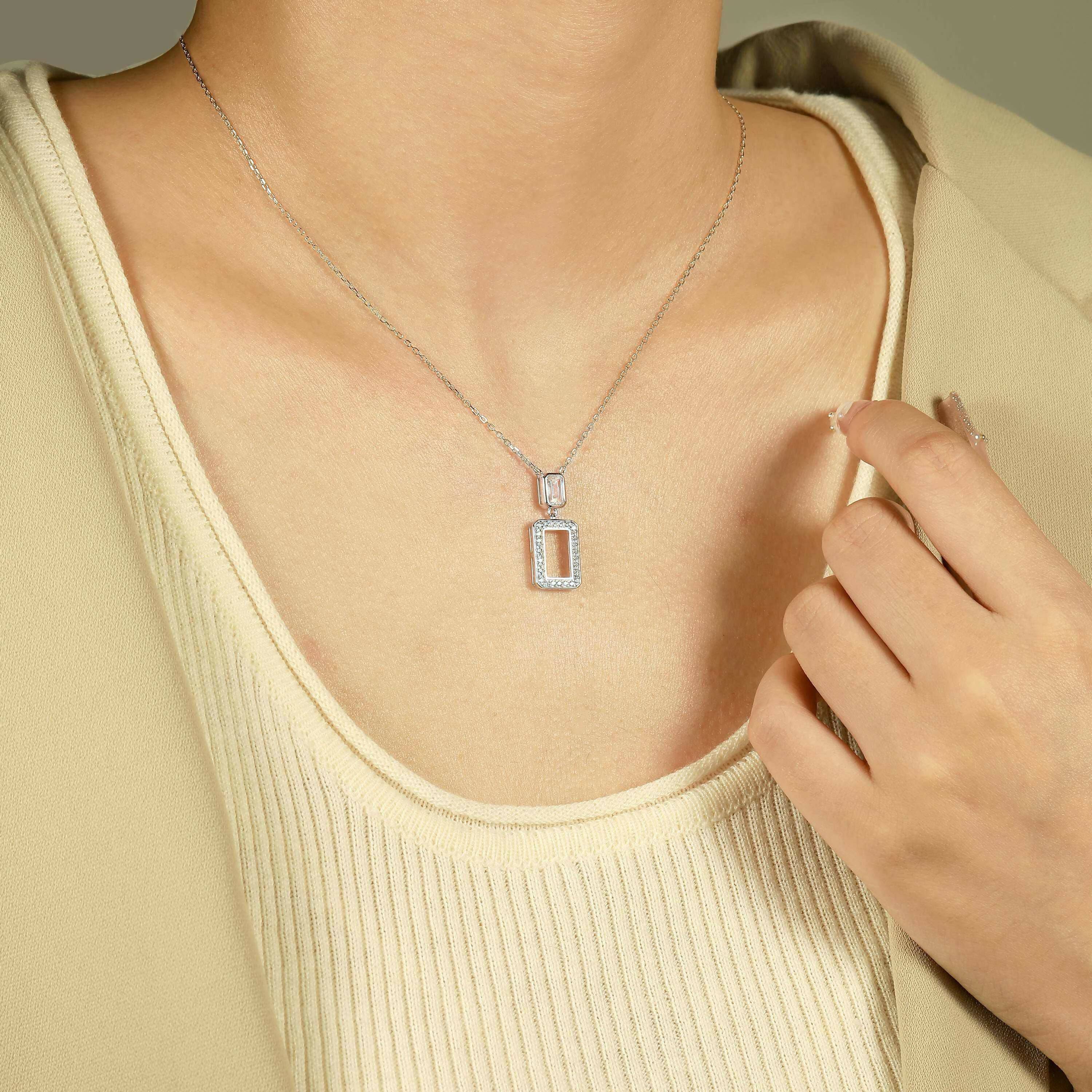 Cauer Elegant 14K White Gold Plated Moissanite Pendant Necklace