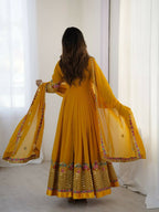 Teeya Creation Yellow Color Heavy Georgette Wedding Wear Embroidery Work Long Gown - Distacart