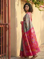 Shree Shyam Fashion Grey Pochampally Silk Saree - Distacart