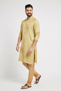 Ethnic India Green Men's Kurta Woven Design Polyester