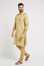 Ethnic India Green Men's Kurta Woven Design Polyester