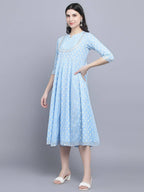 Myshka Women's Blue Ethnic Motifs Empire Midi Dress - Distacart