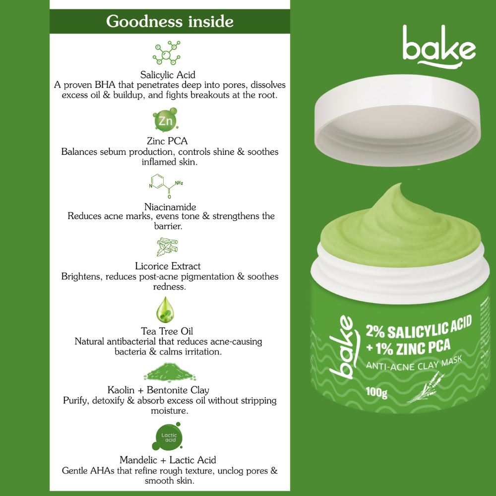 Bake 2% Salicylic Acid + Zinc PCA Anti-Acne Clay Mask - Combo