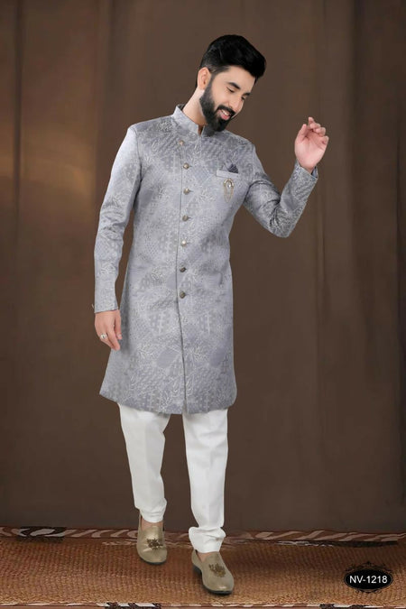 Joban Fashion Men's Grey Woven Jacquard Kurta with Pyjama