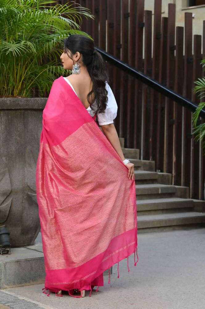 Beatitude Pink Cotton Ghicha Pallu Saree