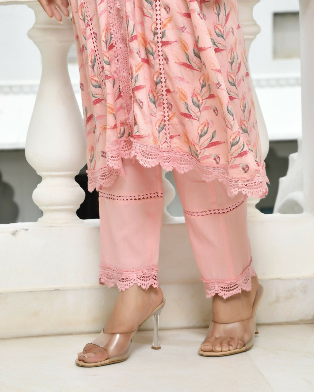 Vaasva Women's Peach Cotton Printed Kurta Pant Set