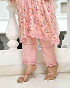 Vaasva Women's Peach Cotton Printed Kurta Pant Set
