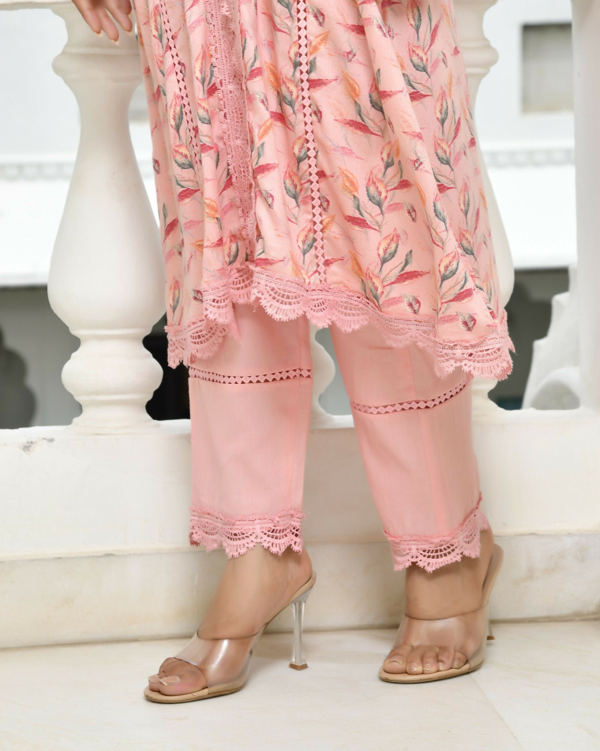Vaasva Women's Peach Cotton Printed Kurta Pant Set